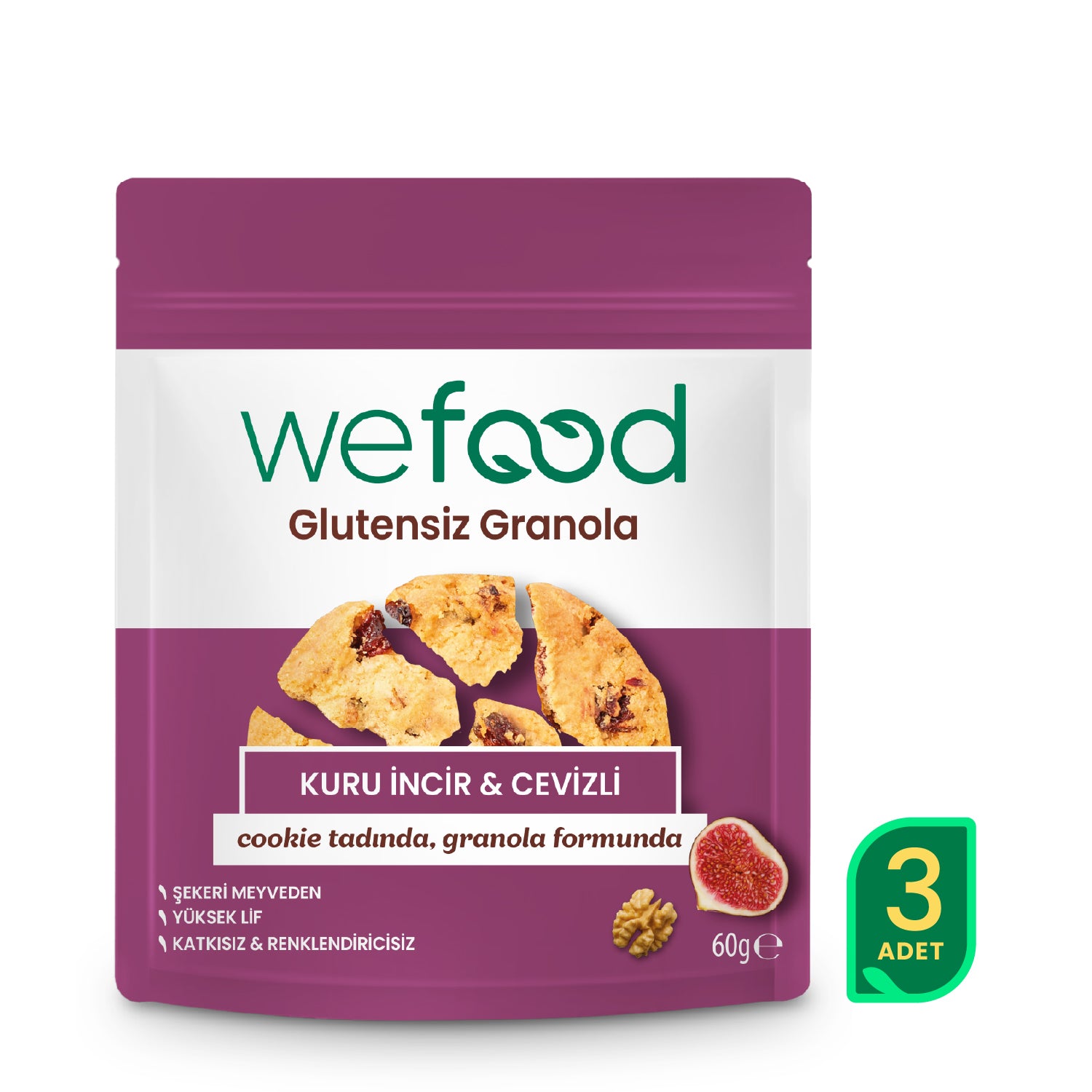 Wefood Glutensiz Granola Bites Kuru İncir & Cevizli 60 gr 3'lü